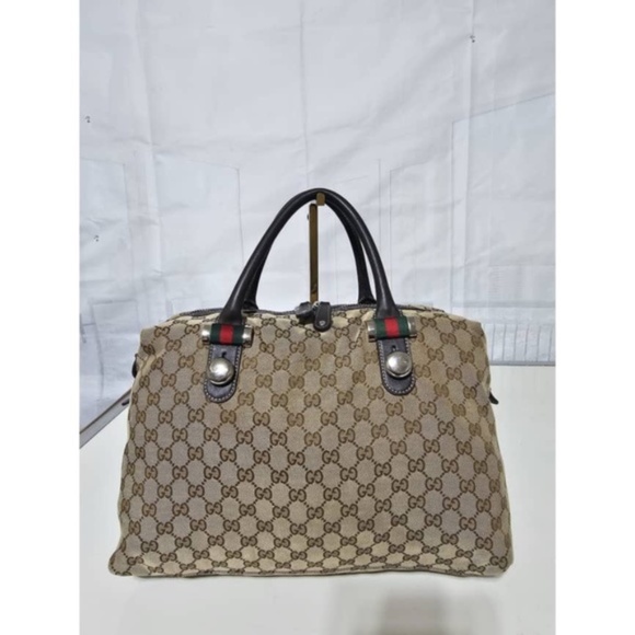 Authentic GUCCI MONOGRAM CANVAS MATCH BALL WEB BOSTON BAG - Picture 12 of 12